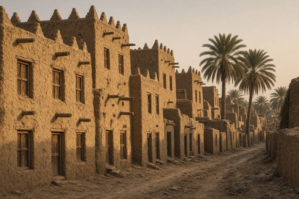 بيوت الطين في نجد، على هيئة ثادق وحرمة